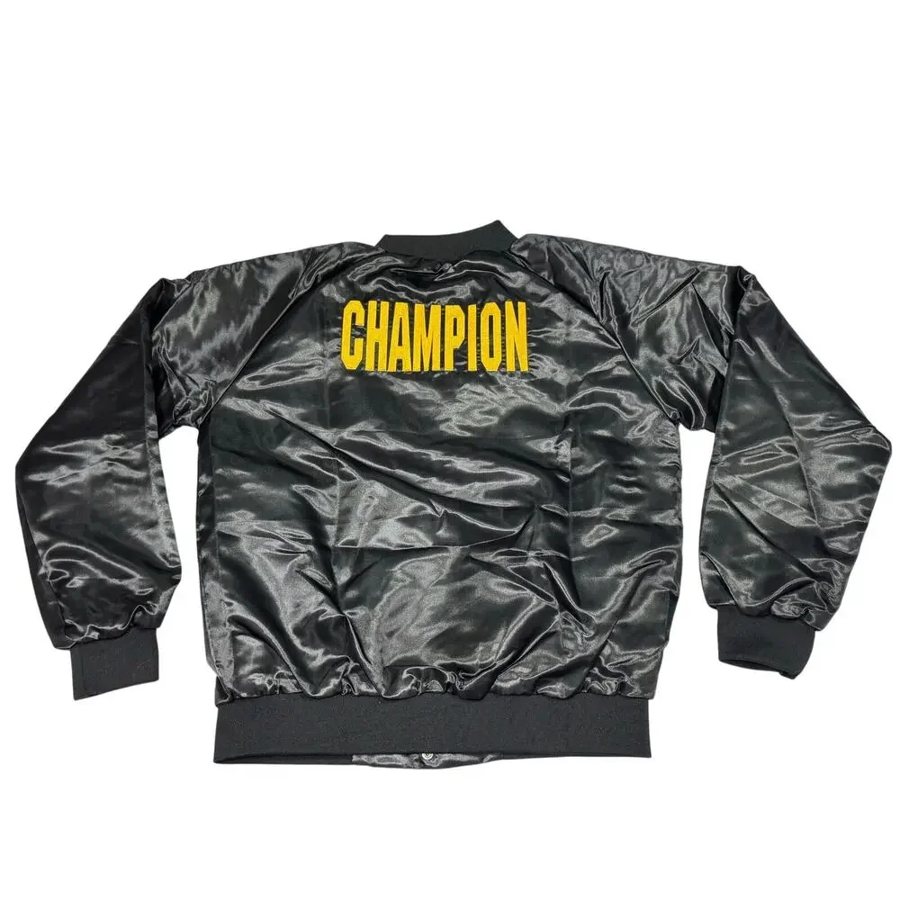 International UCA All Star Championship Black Satin Varsity Jacket Size Small